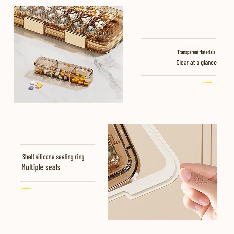 Portable Weekly Pill Organizer with Transparent, Sealed Compartments.