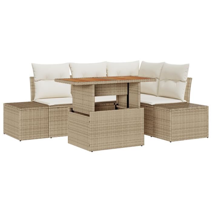 VidaXL Ensemble de salle à manger de jardin de 5 pièces avec coussins beige en poly rotin acacia 3349959