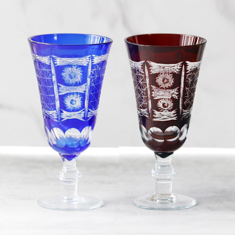 Baifenbai Home Furnishing Red Jinzhi Hand-Carved Wine Glass Wine Glass Crystal Glass Goblet Color Matching Manual Engraving Process