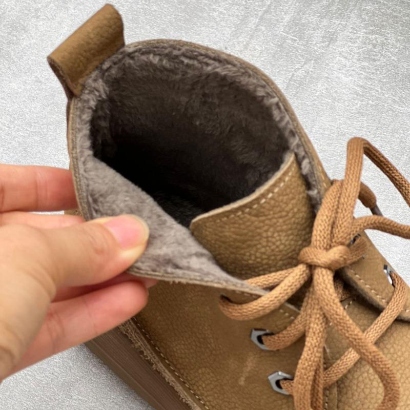 

Женские ботильоны из натуральной кожи, теплые зимние женские туфли на плоской подошве с плюшевой подкладкой, в британском стиле, на шнуровке, с круглым носком, женские короткие ботинки 41