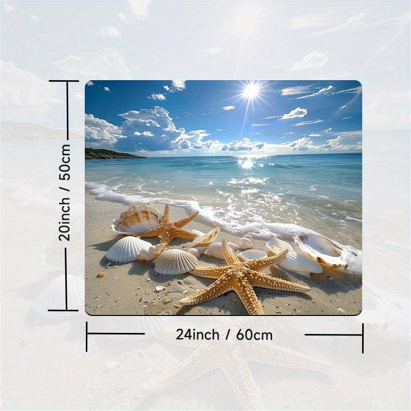 1Pcs Rubber Drying Mat With beautiful beach Print For Coffee Shop Restaurant Kitchen Carpet Tableware Durable Diatom Mud Table Mat Pet Mat Coffeeware