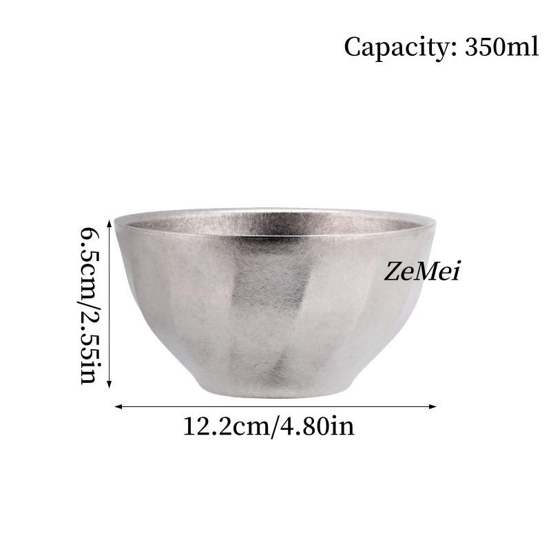 Pure Titanium Double-Wall Salad Bowl,Double-Layer Ice-Flake Cut Surface 12.5 cm Home Breakfast Bowl Food Tableware,Kitchenware