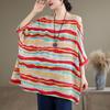Short Sleeve Plus Size Cotton Vintage Stripe Casual Loose Long T Shirt Tops Women Summer T-shirt