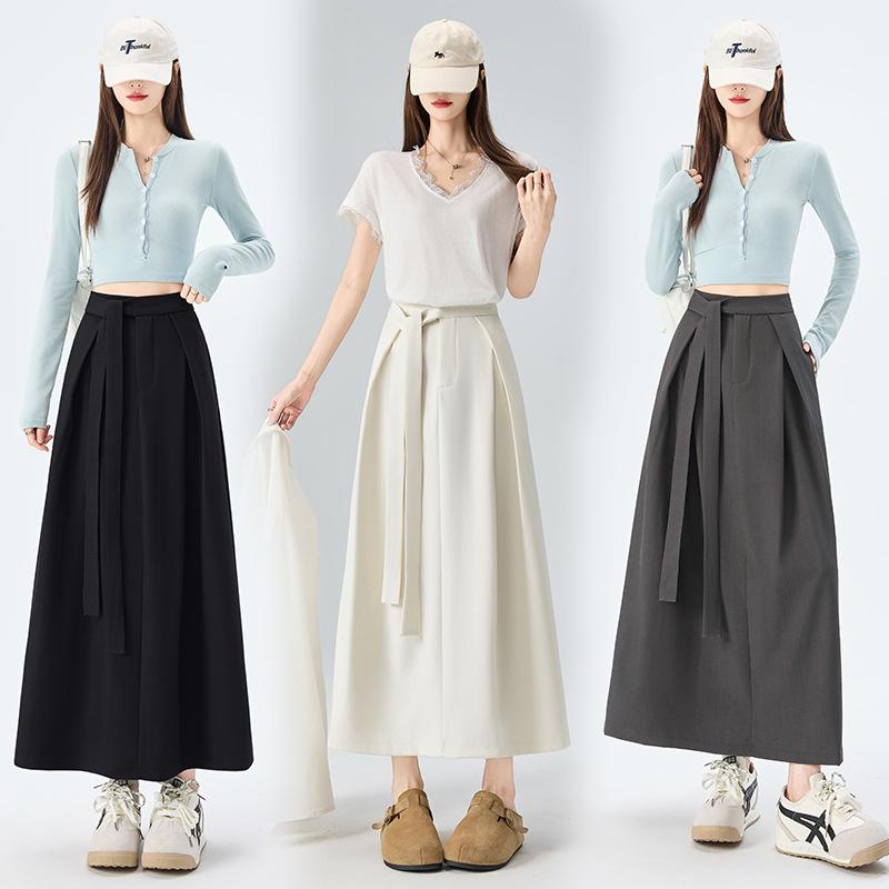 Strappy Flowy Women's A-line Bodycon Midi Skirt with High Waist & Back Slit - Spring 2026