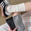 Korean All-In-One Machine Medium Tube Socks Flat Boneless Breathable Cotton Socks Solid Color Socks White Stockings Pile Up Socks Thin