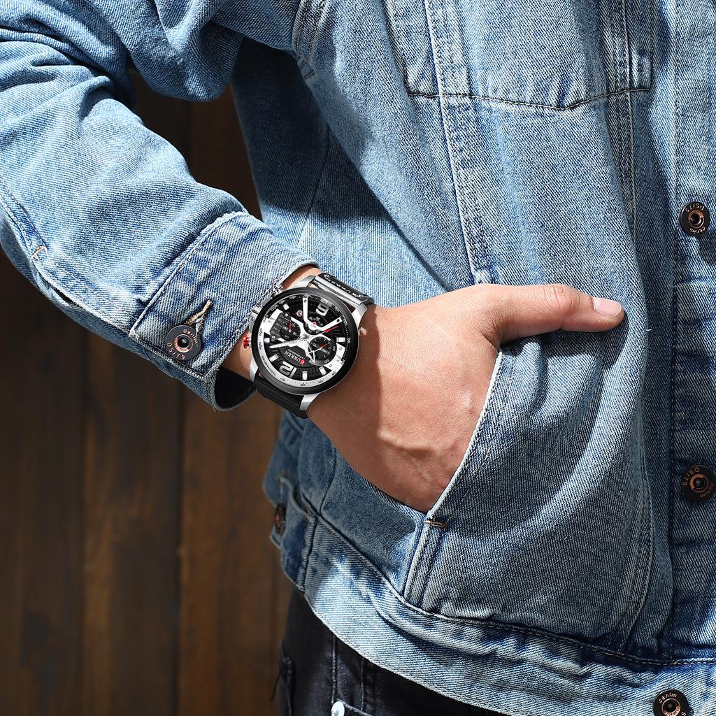 CURREN Modische Herrenuhr Luxusmarke Herren Multifunktions-Sportuhr Lederarmband Wasserdichte Quarz-Uhr Geschenk für Männer