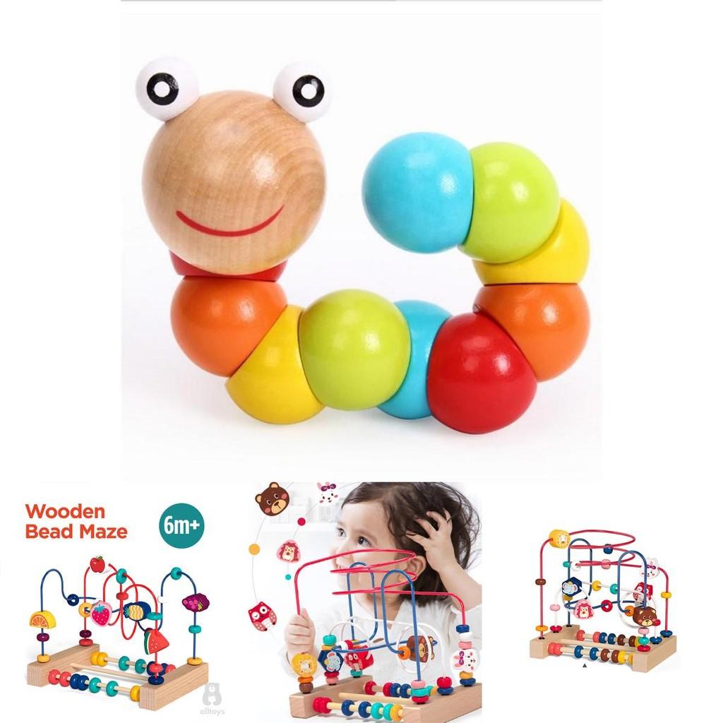 Wooden Intelligence Building Toy For Infants And Toddlers Developing Brain And Body Coordination Through Bead Stringing Play 78 Characters