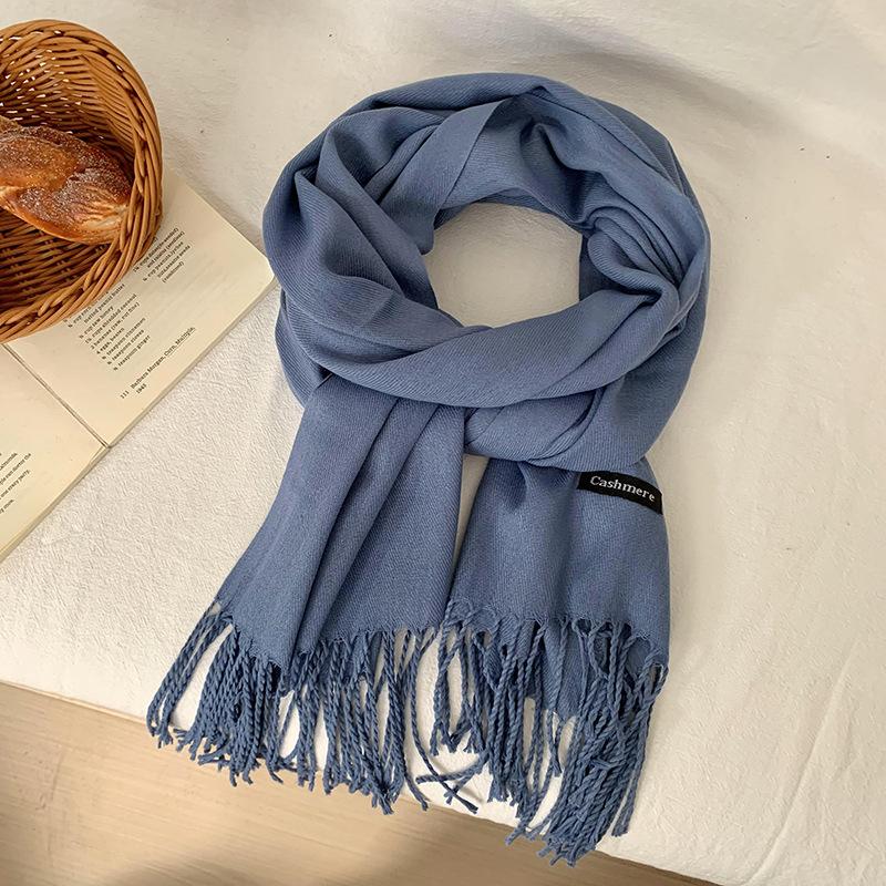 Scarf women's winter high-end sense new imitation cashmere solid color versatile warm fringed shawl scarf