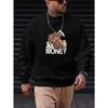 Men's Creative Hand-Drawn Money Letter Print Casual Long Sleeve Round Neck Sweatshirt.