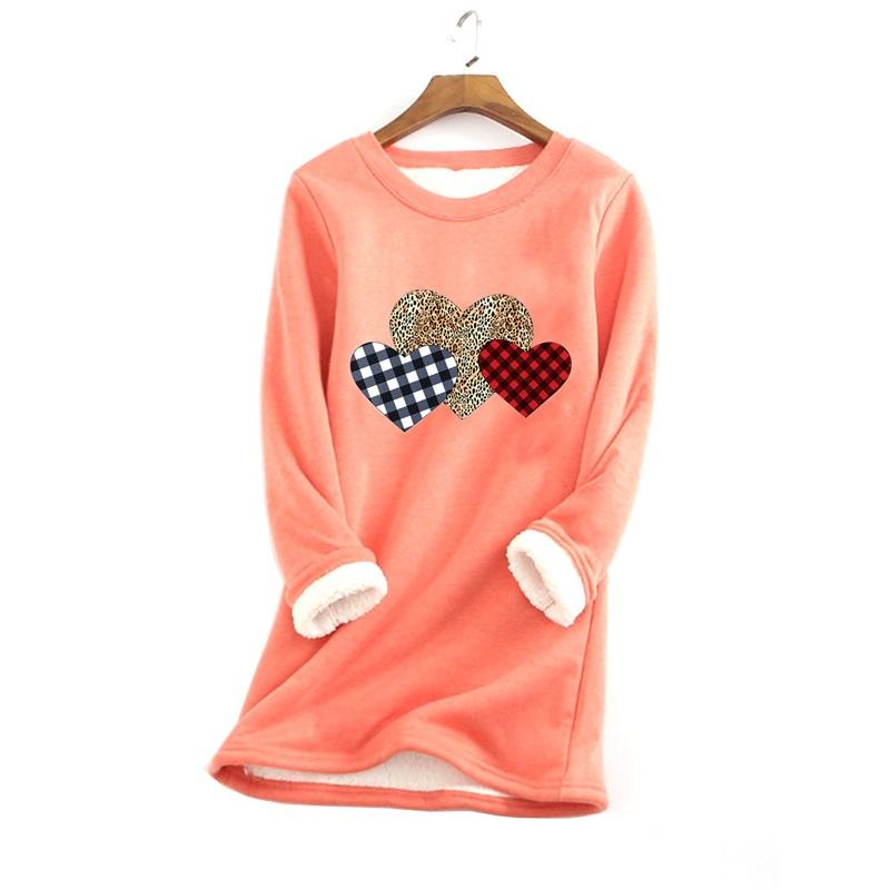 Women Crew Neck Long Sleeve Sweatshirt Plaid Leopard Heart Print Casual Loose Warm Pullover Tops