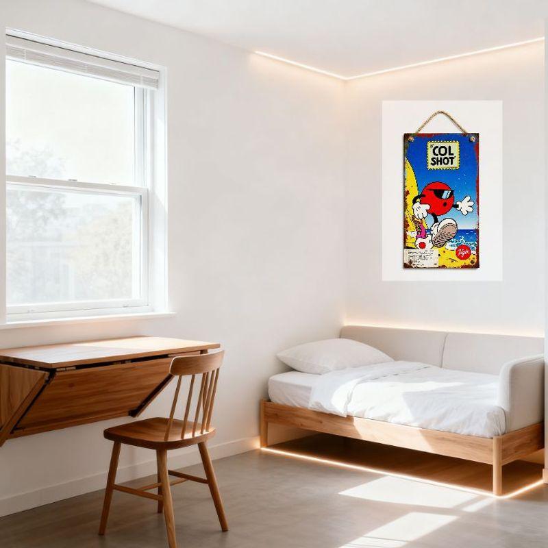 Vintage Beach Cartoon Metal Tin Sign with Rope Handle - Rusty Retro Surf Skateboard Character ST COL SHOT Decor for Home Bar Man