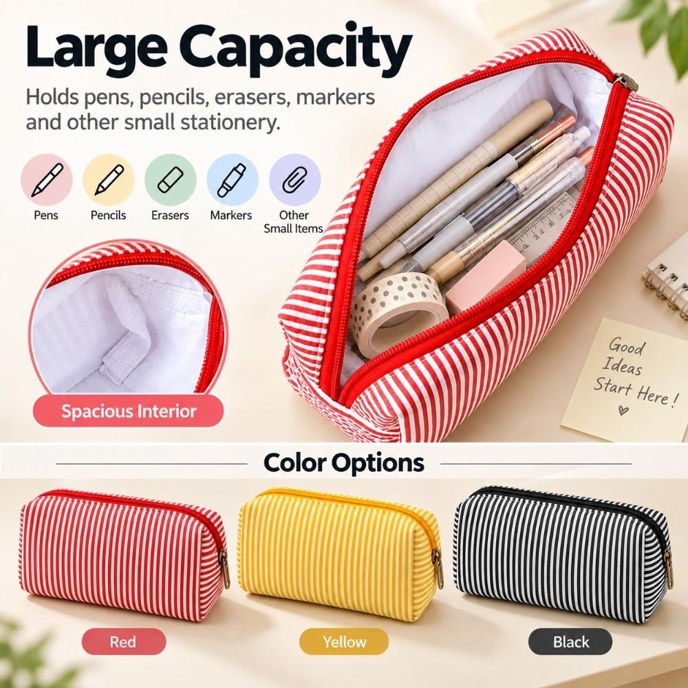Striped Print Pencil Pouch Polyester Bubble Yarn Pen Bag Minimalist Stationery Pouch School Office