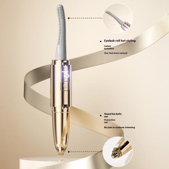 2-In-1 Electric Heated Eyelash Curler Eyebrow Trimmer LED Display 3 Temperature Rechargeable Quick Heating Portable Eye Lashes Curling Tools