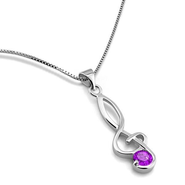 

Новый фиолетовый, белый, красный циркон, кулон с музыкальной нотацией, колье, женское колье из 100% стерлингового серебра 925 пробы, цепочка, коробка, ювелирное изделие, подарок фиолетовый