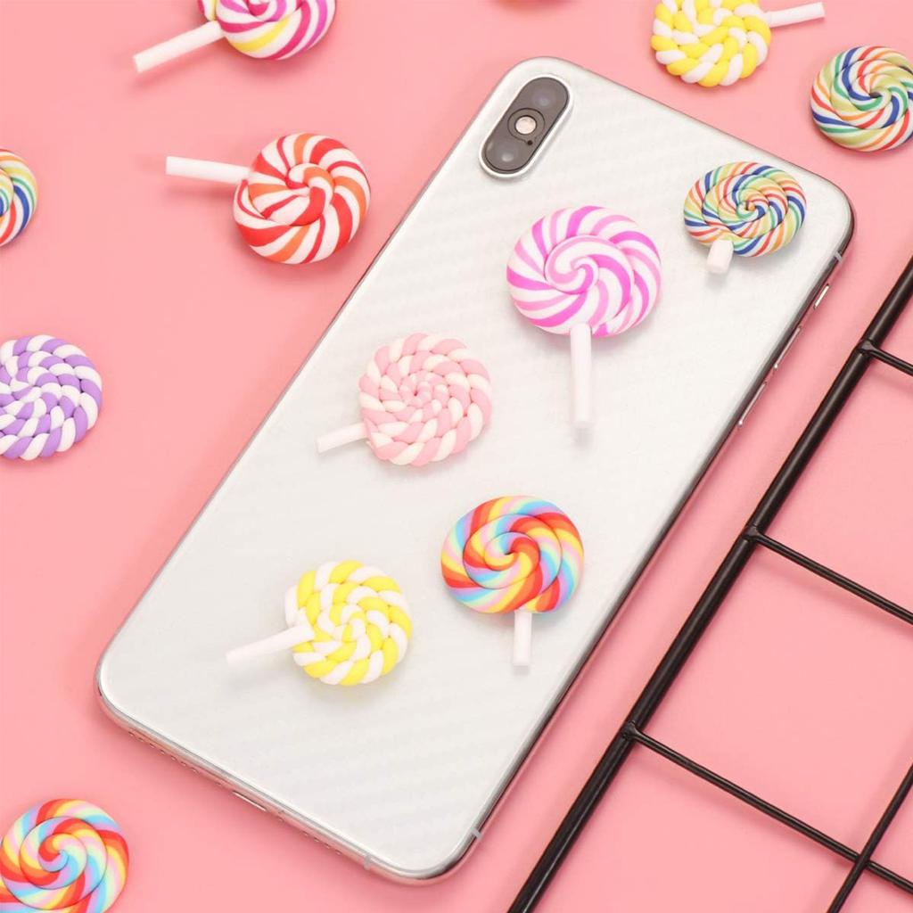 10Pcs Lollipop Prop Clay Candy Embellishment Rainbow Swirl Lollipop Lolly Random Candy Shaped Cake Decoration Party