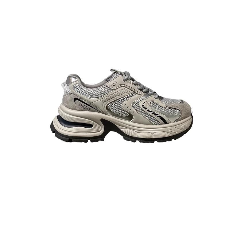 Silver Heightening Platform Shoes Women's 2025 Spring Retro Lightweight Breathable Casual Sports Low-top Dad Shoes Trendy and Versatile