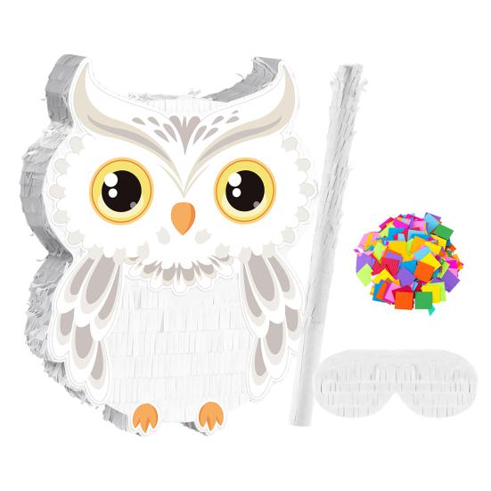 Owl Pinata with Stick Blindfold Confetti Small Owl Pull String Pinata for Woodland Forest Animal Party Birthday Decoration
