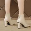 Short boots for women 2026 autumn and winter new style leather boots square toe high heels nude boots fashion short boots
