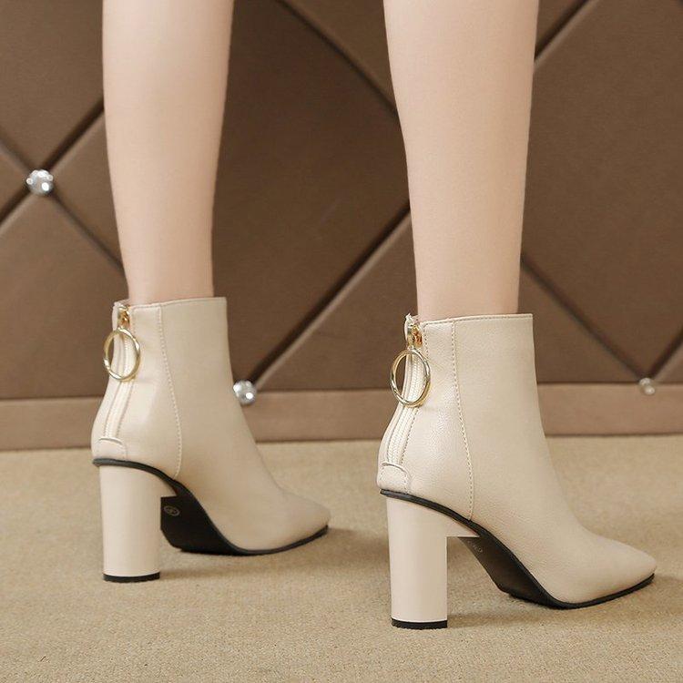 Short boots for women 2026 autumn and winter new style leather boots square toe high heels nude boots fashion short boots