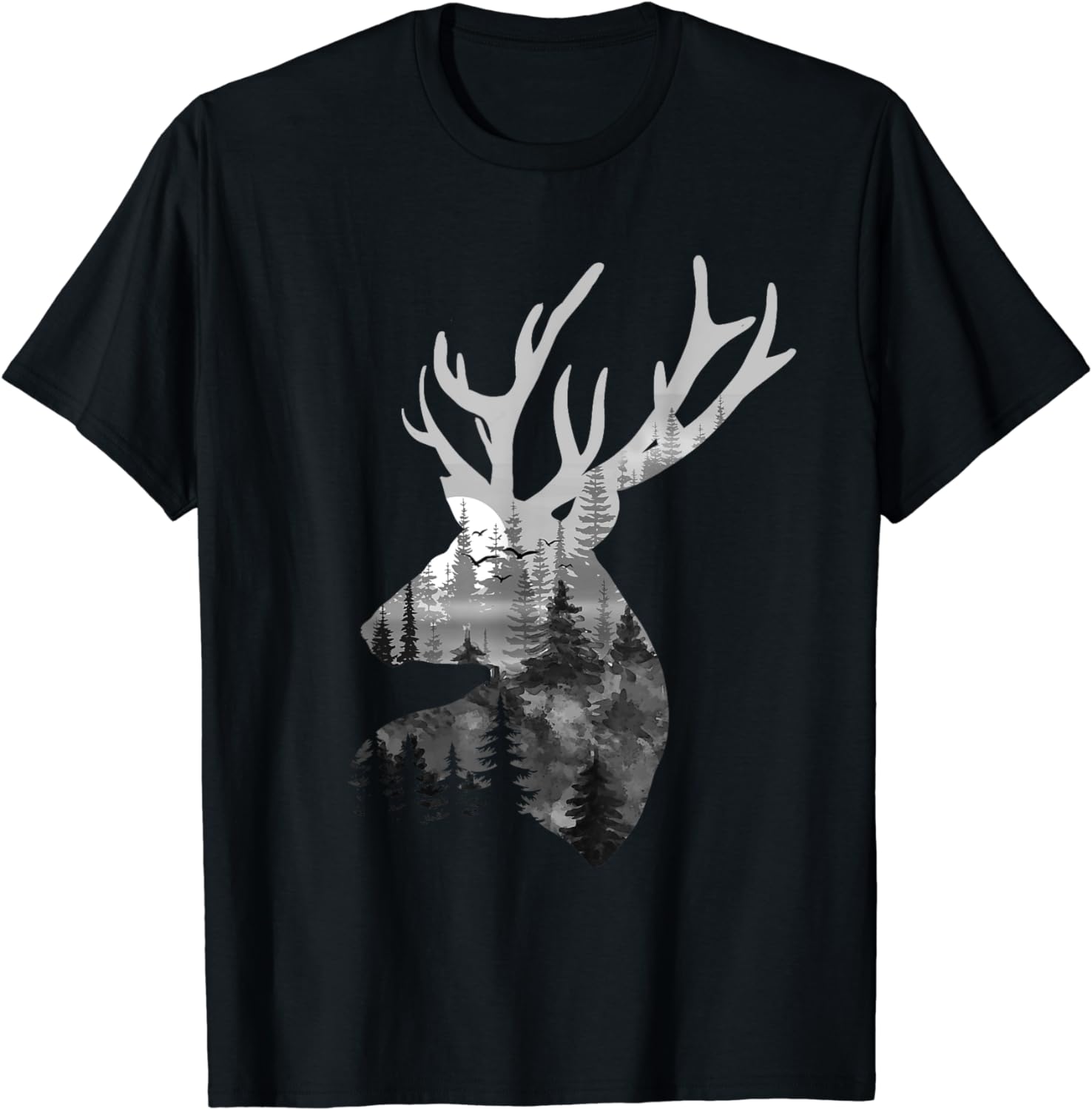 Wild Animal Design Silhouette Buck Deer Artwork Forest Wildlife Animal Lover T-Shirt for Men Women Graphic T Shirts Cotton 4XL