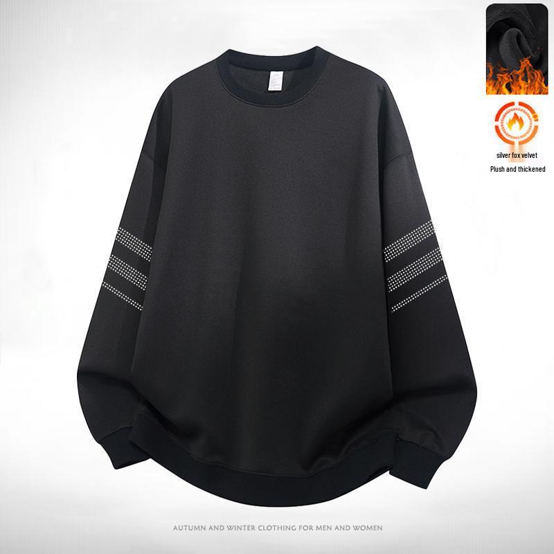 Men's 2025 Plush Lined Round Neck Pullover, Loose Fit Autumn/Winter Long Sleeve Jacket