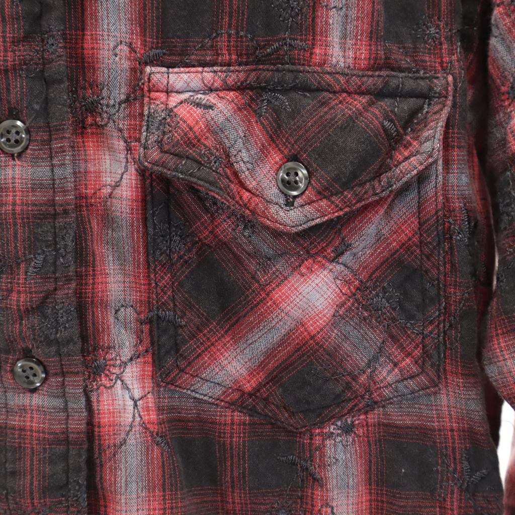 Nano Universe Floral Embroidery Check Pattern Long Sleeve Shirt Men's Used