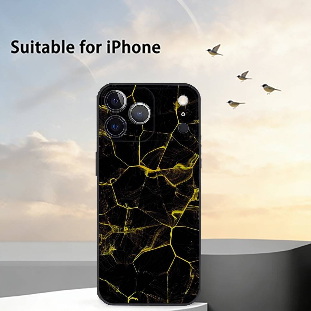 B-Black Gold Marble A-Art Phone Case For iPhone 17, 16,15,14,13,12,11 Plus,Pro Max, Others Soft Black Cover iPhone12PROMAX