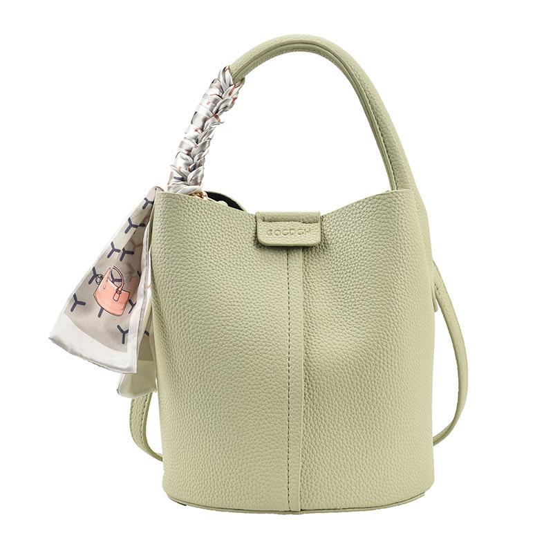 Lychee Pattern Soft Leather Handbag Bag Women's Summer New Popular One-shoulder Messenger Bag Fashion Silk Scarf Bucket Underarm Bag