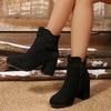 Belt Buckle High-heeled Fashion Boots 2025 Winter New Suede Block-heeled Booties