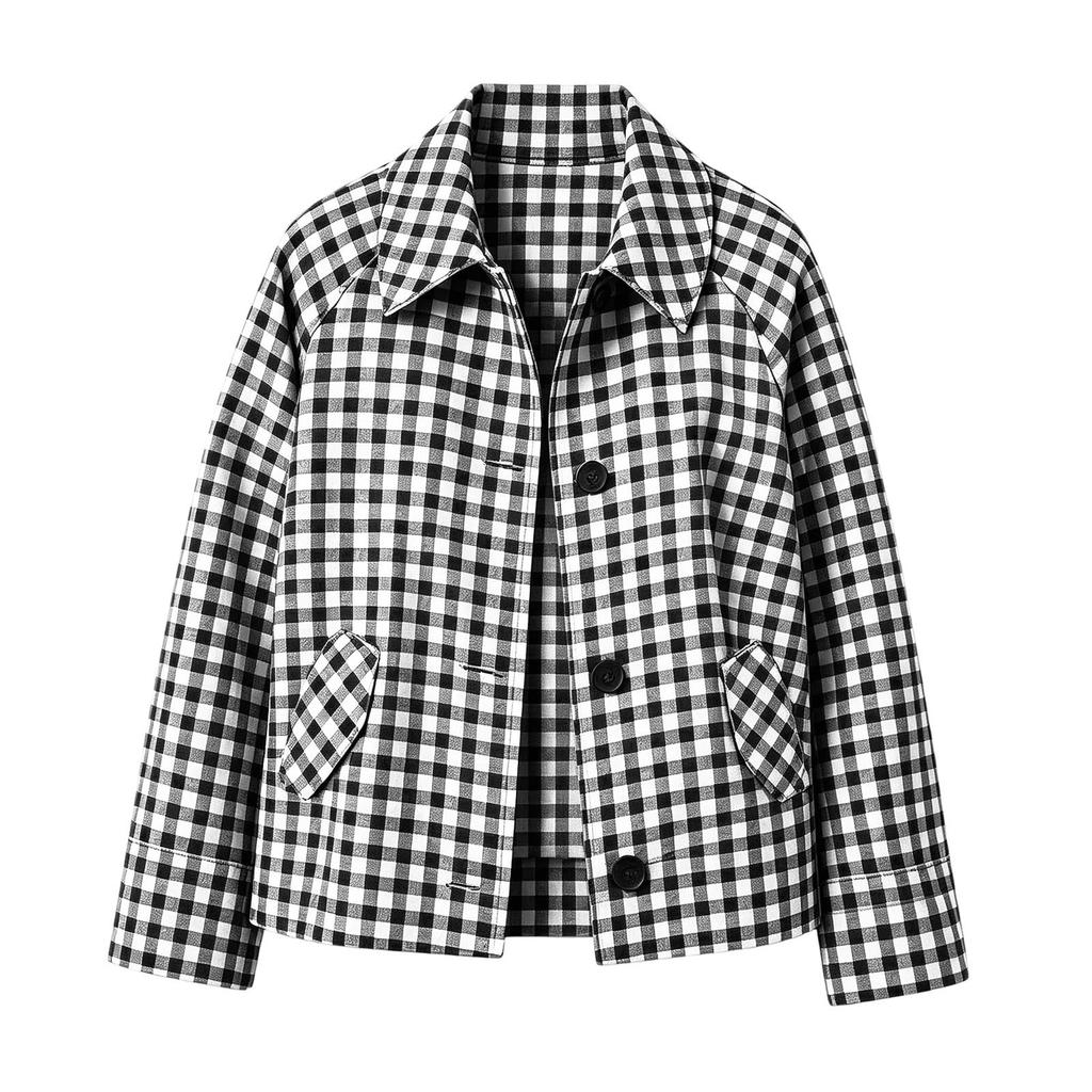 Women's Casual Long Sleeve Button-Up Plaid Jacket