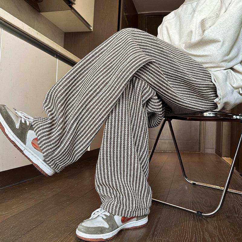 American Retro Black Vertical Striped Oversized Casual Wide-Leg Pants
