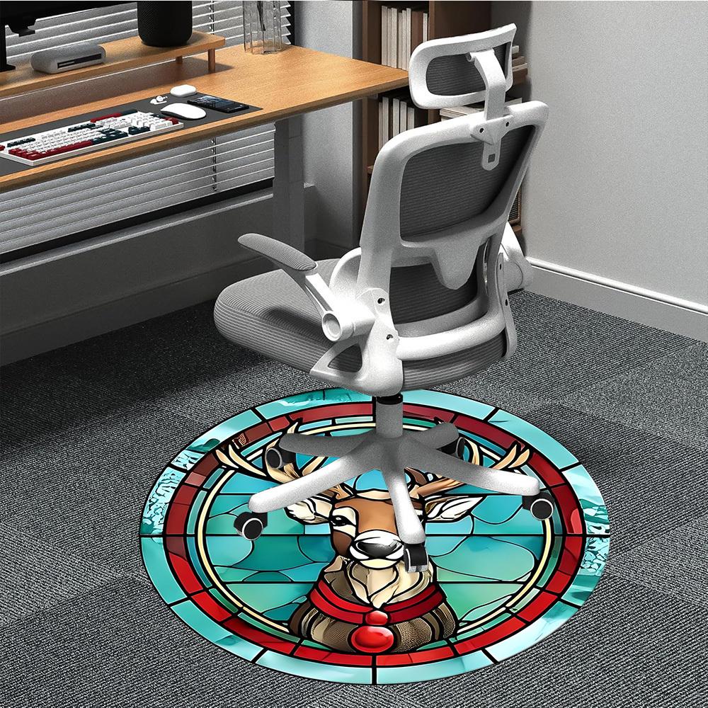 

1PC Stained Glass Deer Chair Carpet for Office, Indoor Non-Slip Washable Carpet, Soft Comfortable Mat For Office Room yy250930095 80cm by 80cm