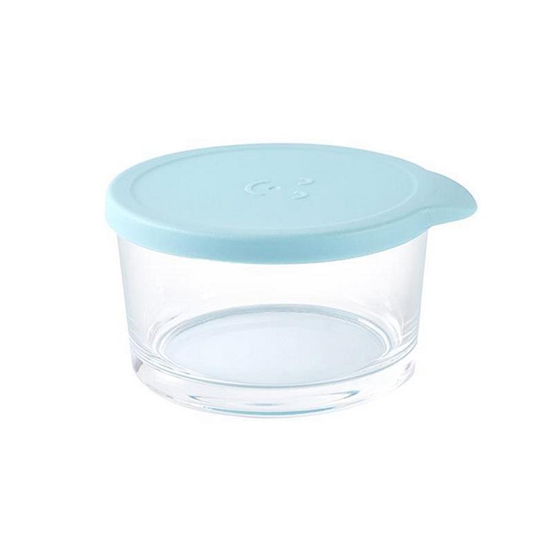 

1/4 шт. Скляний круглий контейнер для зберігання їжі, безпечний для мікрохвильовки, герметична банка для солінь для холодильника, для зберігання фруктів та овочів синій