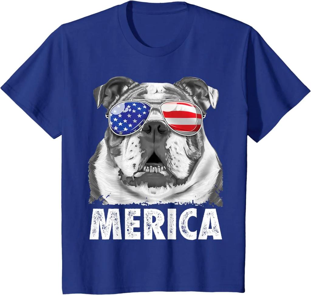 Englische Bulldogge 4. Juli Merica Herren Damen USA Flagge Retro T-Shirt