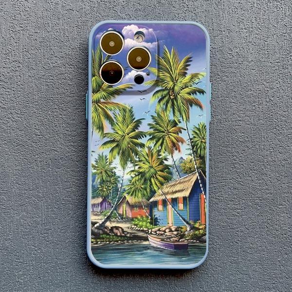 Seaside Coconut Tree Coastal Scenery Phone Case for IPhone 16 15 14 13 12 11 Pro Max Mini X XR XS 15 7 8 Plus Shockproof Covers