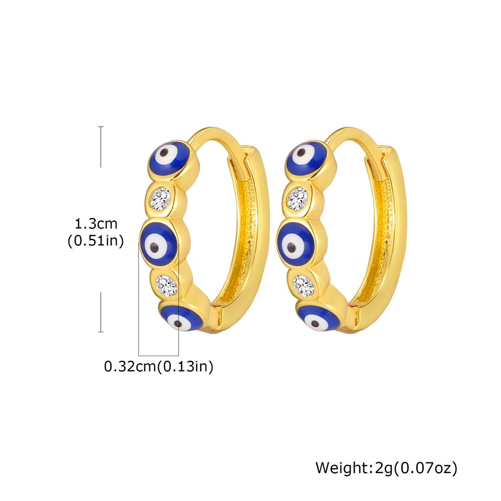 Fashion Zircon Demon Eye Hoop Earrings for Women, Turkish Lucky Blue Eyes Round Huggies Earring , Hypoallergenic Vintage Jewelry