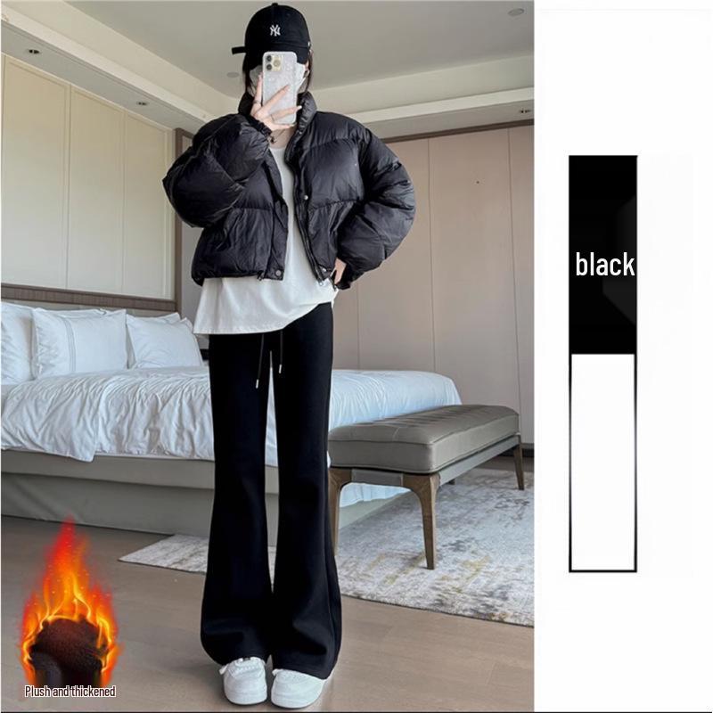 Women's Fleece-Lined Micro-Flared Grey Tall Sports Yoga Pants - 2024 Autumn/Winter Collection
