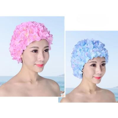 Hand-Sewn 3D Flower Swim Cap Fashion Women's Large Size Silicone Swimming Hat with Embroidery Petals Comfortable Cute Design