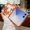 Z Flip 7 Case Hand-drawn Style Sakura Pattern Leather Texture Folding Fhone Cover For Samsung Galaxy Z Flip 7 6 5 4 Flip7 Flip6 Flip5