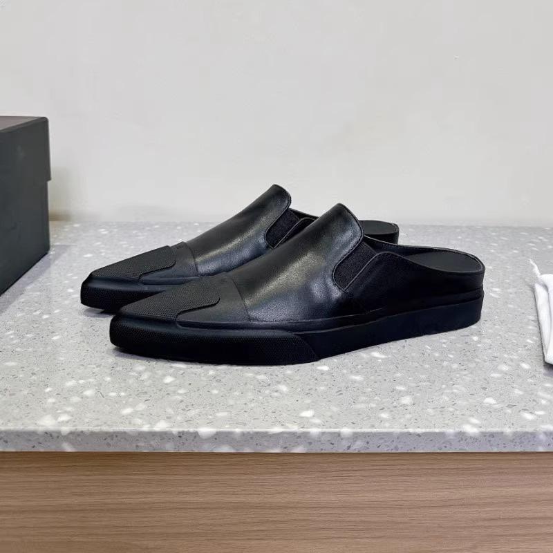 2025 spring new niche pointed head bag head casual half slippers women's old flat baseplate shoes lazy drag white shoes