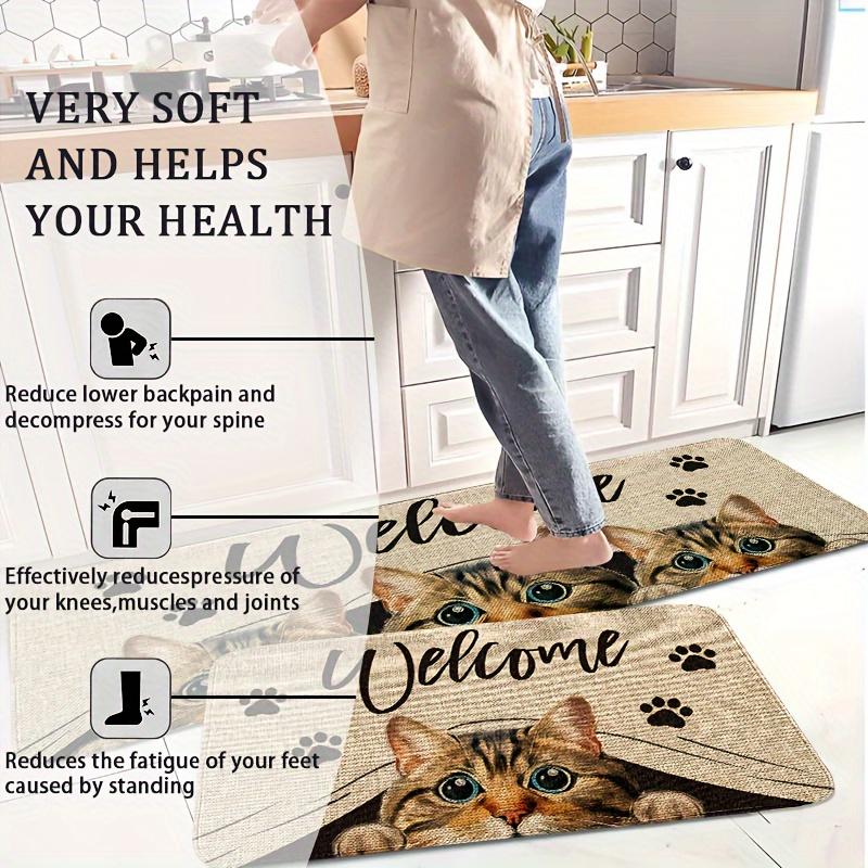 1 Stück Anti-Ermüdungs-Küchenteppiche Niedlicher Katzen-Druck Wasserdicht Rutschfest Dick Gepolsterte Küchenmatte Hochbelastbare Komfort-Stehmatte für die Küche