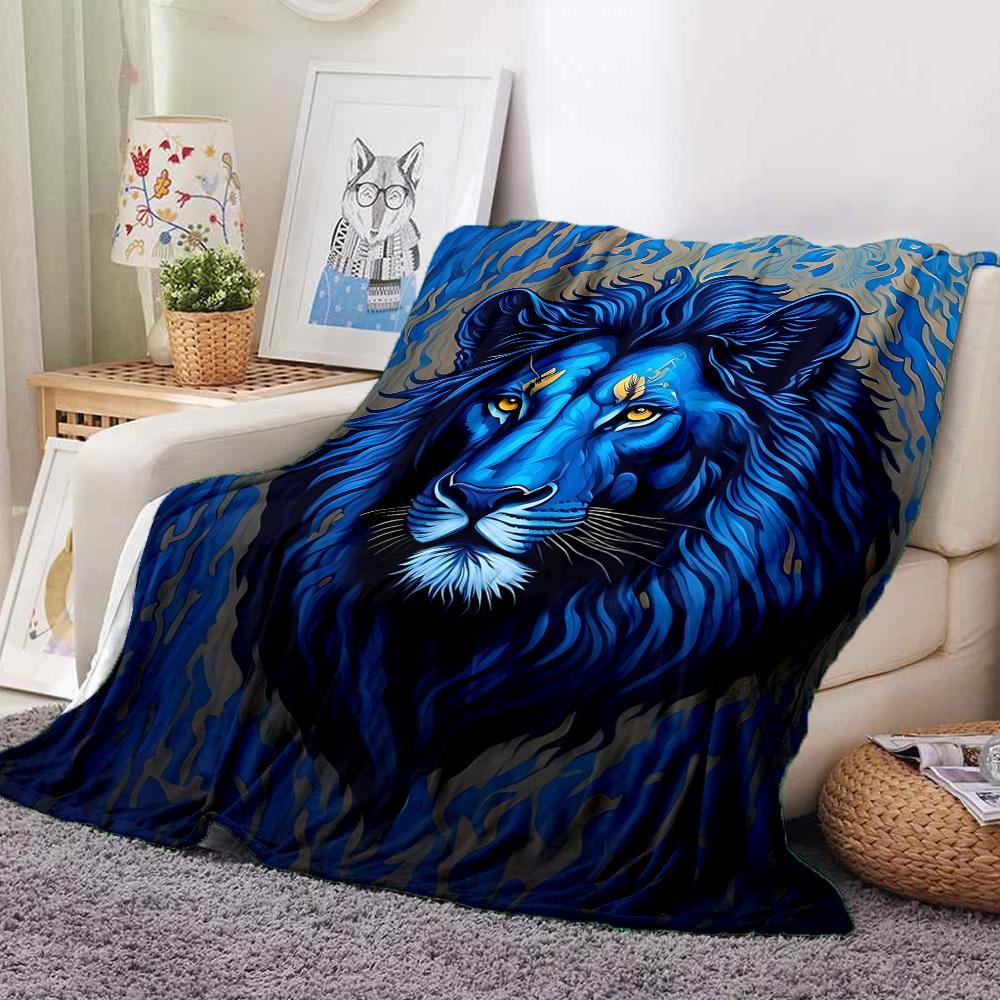 1pc Blue Lion Blanket Lightweight Flannel Blanket Throw Blanket For Sofa, Bed, Travel, Camping, Livingroom, Office yy251015103