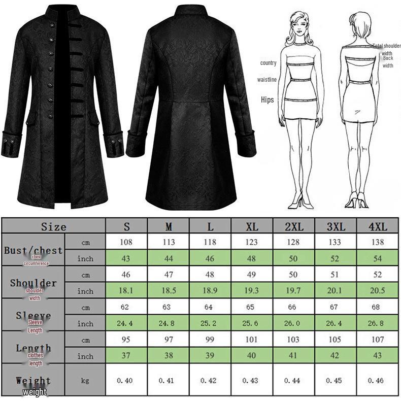 2025 Medieval Men's Solid Color Jacquard Coat - Christmas Performance Costume