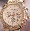Geneva Diamond-Studded Steel Band Women's Fashion Watch - Elegant Three-Eye Design