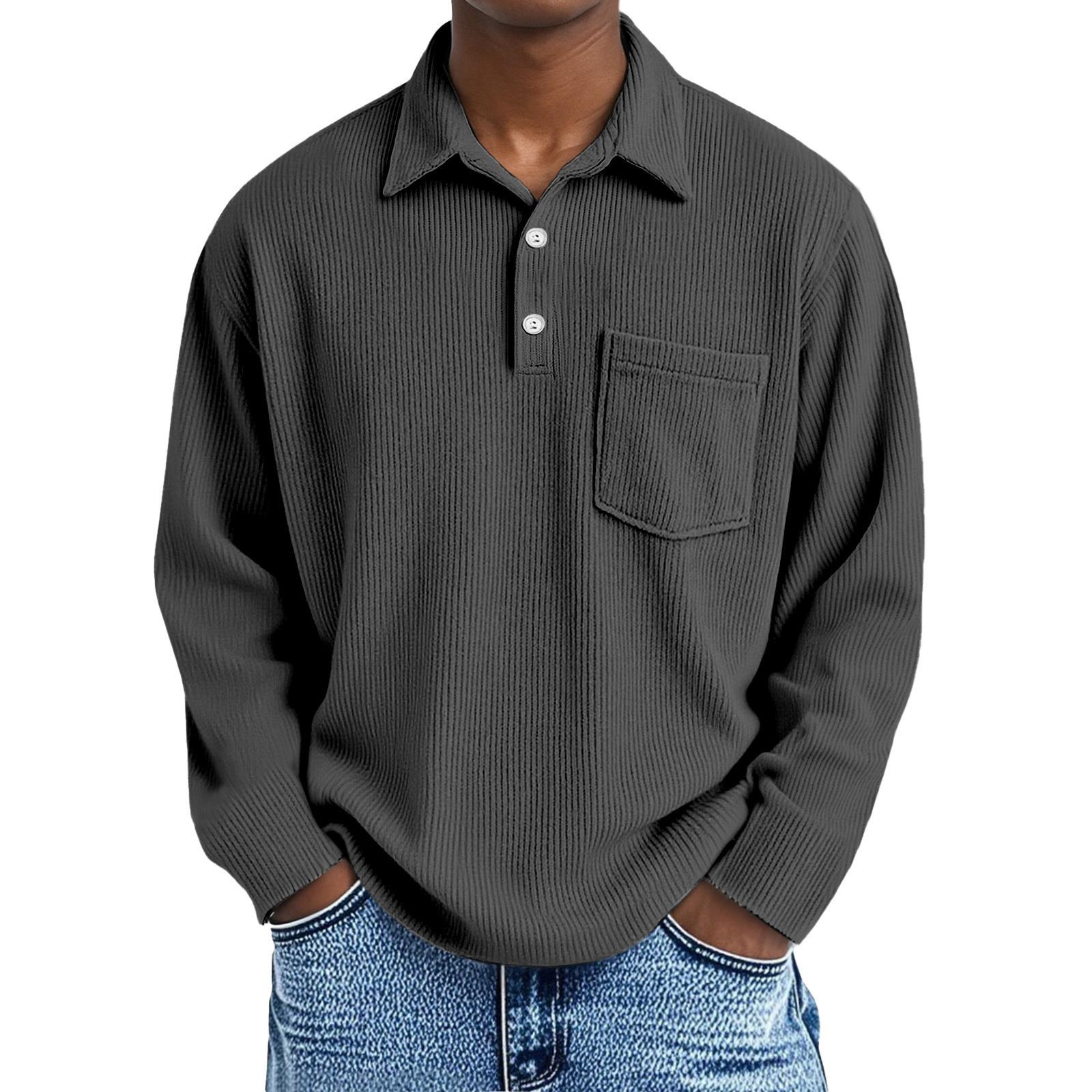 

Men s Casual Outdoor Lapel Corduroy Pullover Long-sleeved Top XL