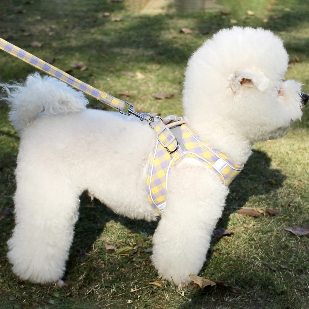 KUVEELA PET Pet Harness and Leash Set for Dogs and Adjustable with Reflective Easy To Put On and Take Off for Walks and for and Large Dogs Yellow and