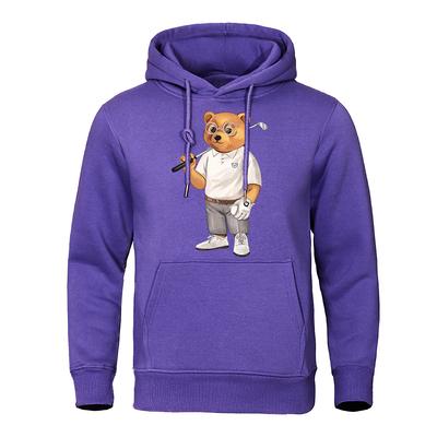 Mr. Bear With a Golf Club In The Street Clothes Men Street Hoodies Warm Crewneck Hoody Crewneck Pullover Streetwear Man