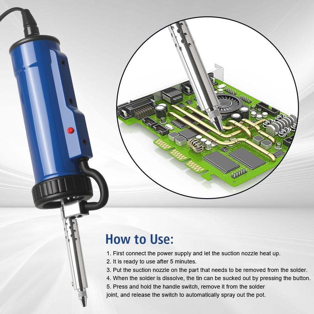 Portable with 3 Suction Nozzle Hand Tool Automatic ADT03 Electric Solder Remove Pump New Desoldering Machine Vacuum Soldering Tin Sucker EU/US Plug