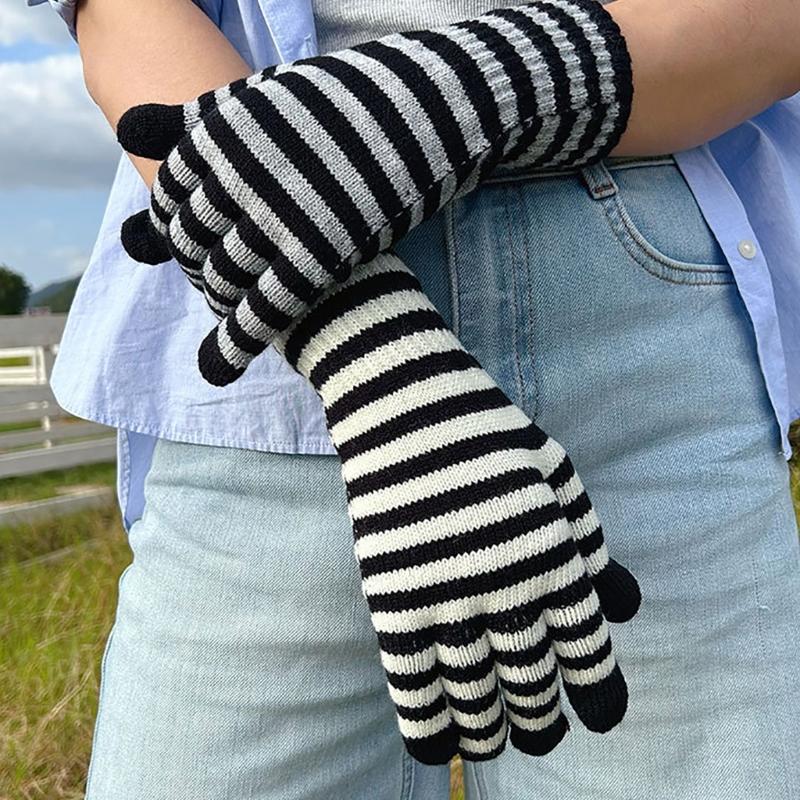 Winter Men Knitted Gloves Mobile Phone Touch Mitten Thicken Striped Striped