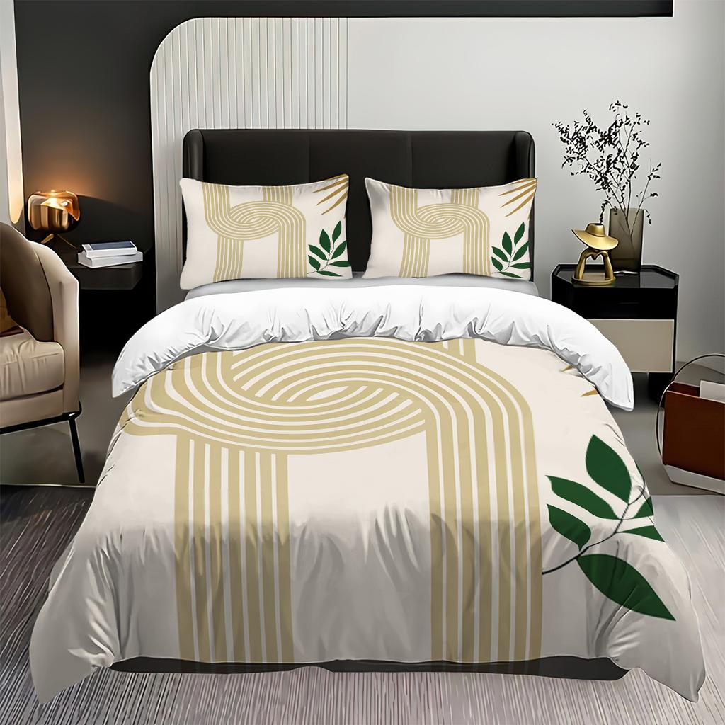 Explosive Bed Three-Piece Set Geometric Lines And Leaves Digital Printing Quilt Cover Home Textile 3-Piece Set